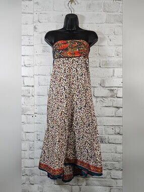 Alchemy Fashions Recycled Sari Strapless Boho Festival Midi Dress XL